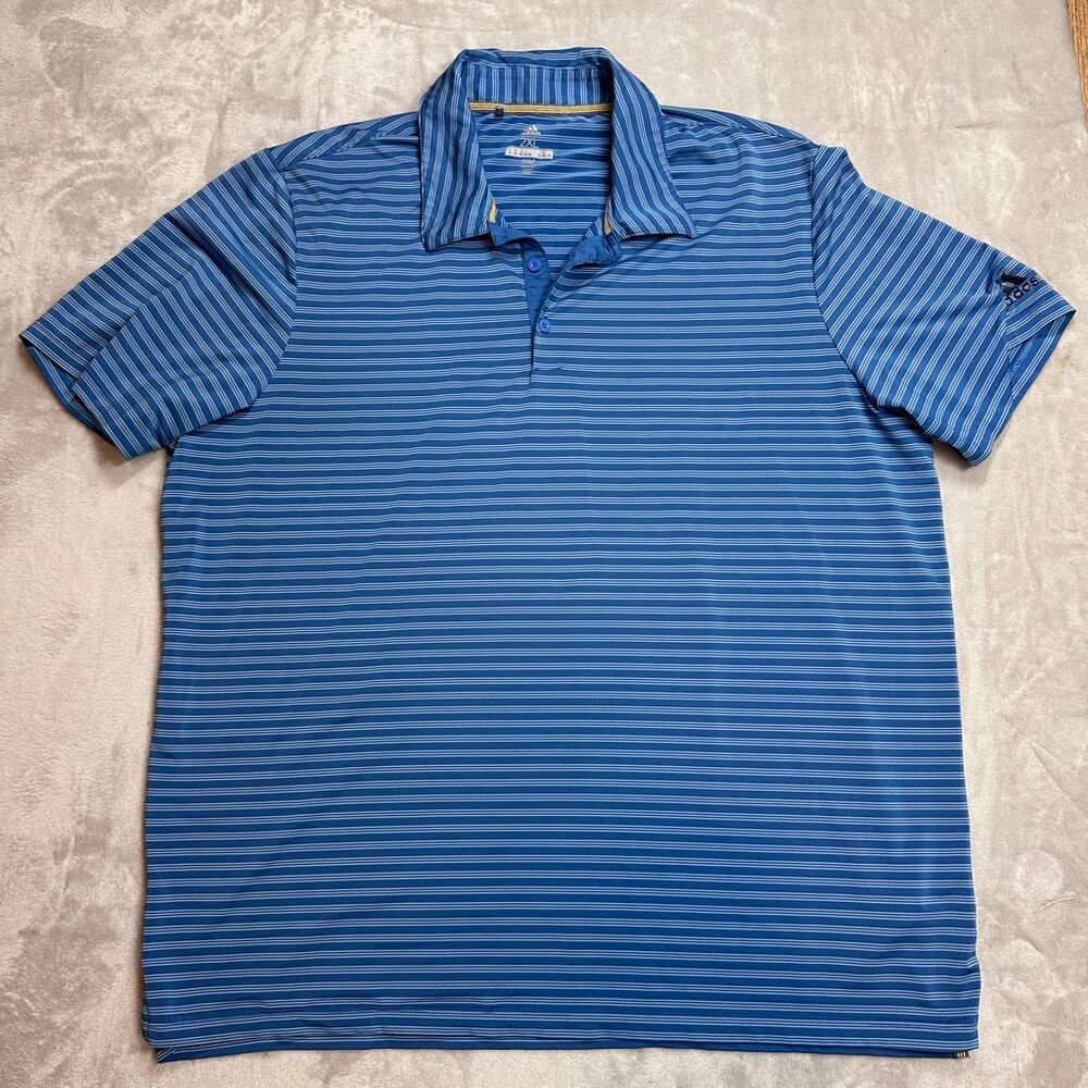 Adidas Golf~Men's~Polo Blue Striped Performance Casual Shirt~Size‎ 2XL